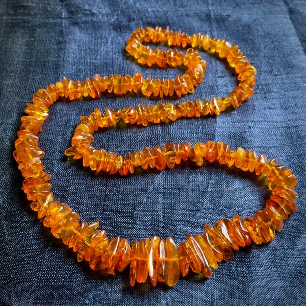 Vintage Baltic Amber Polished Bead Necklace, Butterscotch-Honey Color, 22” Loop